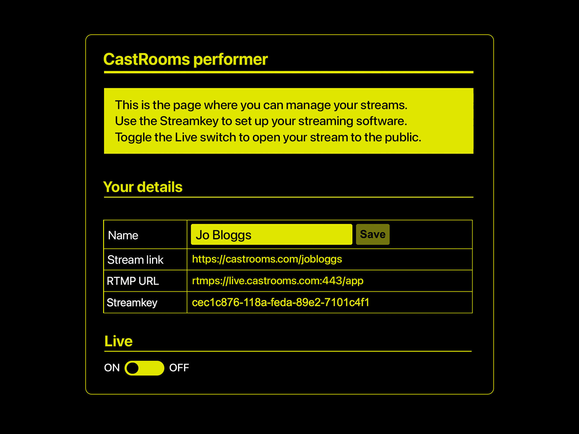 Setting up a stream in CastRooms