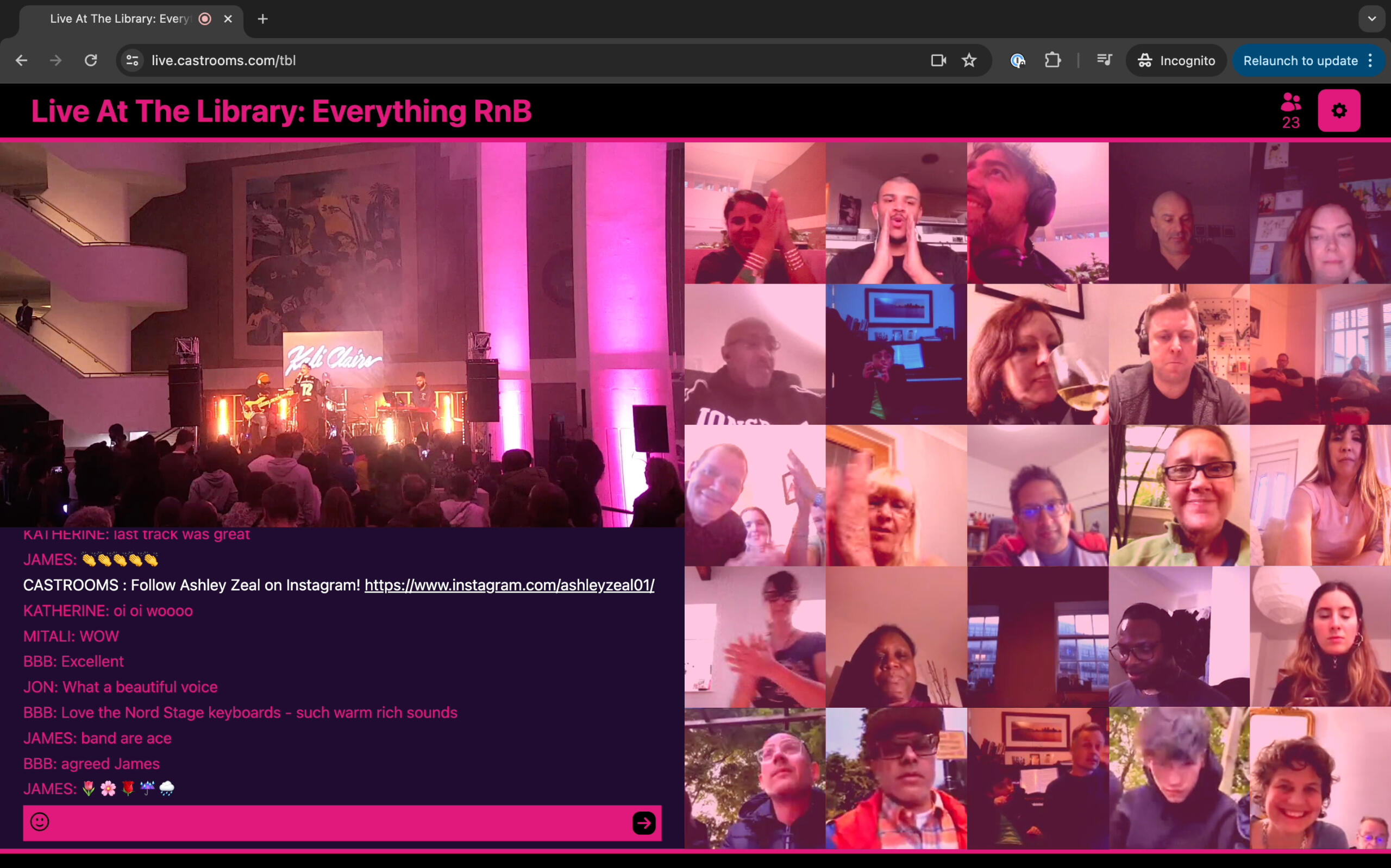 CastRooms interface for Live At The Library
