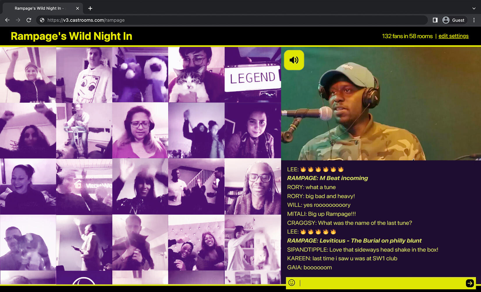 CastRooms interface for Rampage's Wild Night In
