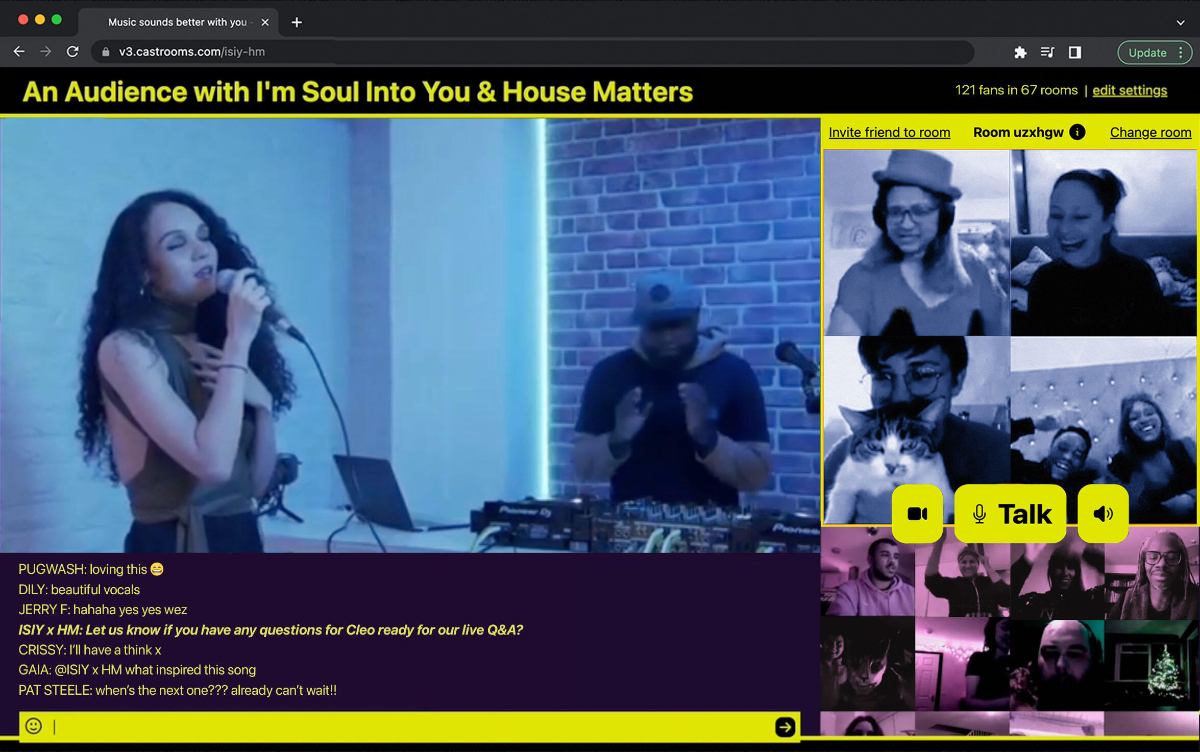 CastRooms interface for An Audience with I'm Soul Into You & House Matters