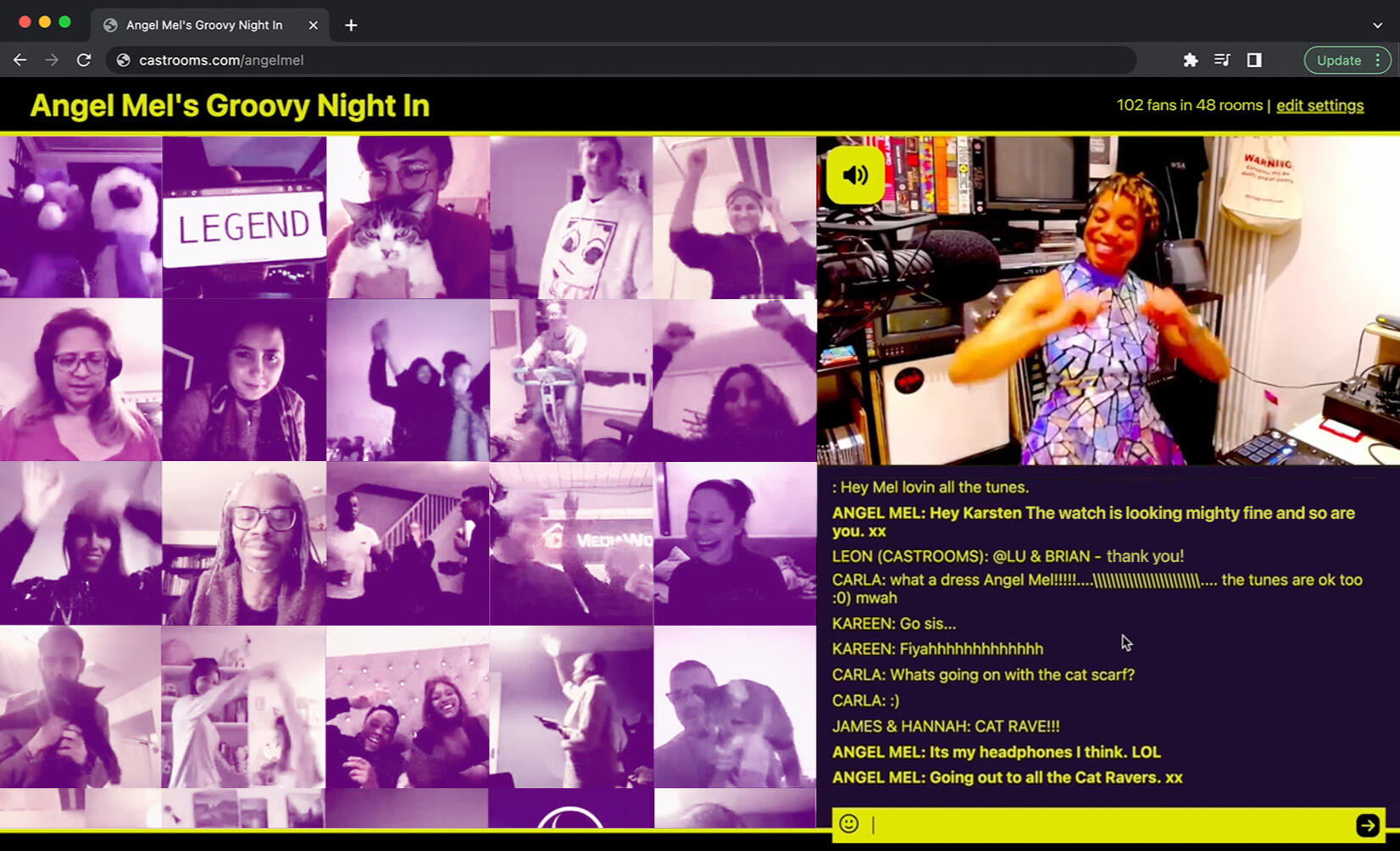 CastRooms interface for Angel Mel's Groovy Night In
